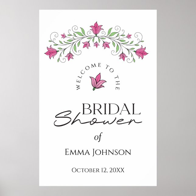 Pink Floral Bridal Shower Welcome Sign (Front)