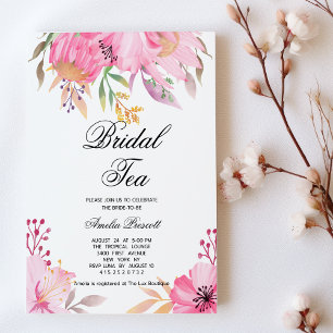 Pink floral bridal tea party Bridal Shower Invitation