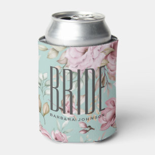 Pink Floral Bride Can Cooler