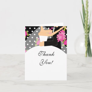 Pink Floral Bride & Groom Thank You Note Card