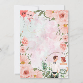 Pink Floral Bride & Groom Wedding Invite