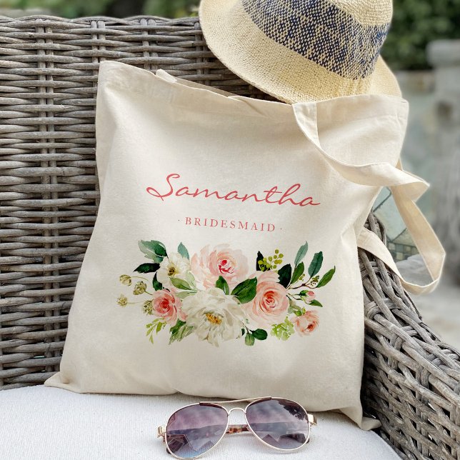 Pink floral Bridesmaid Personalised Tote Bag (Creator Uploaded)