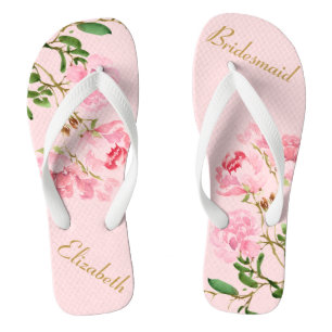 Pink Floral Bridesmaid Personalised Wedding Thongs