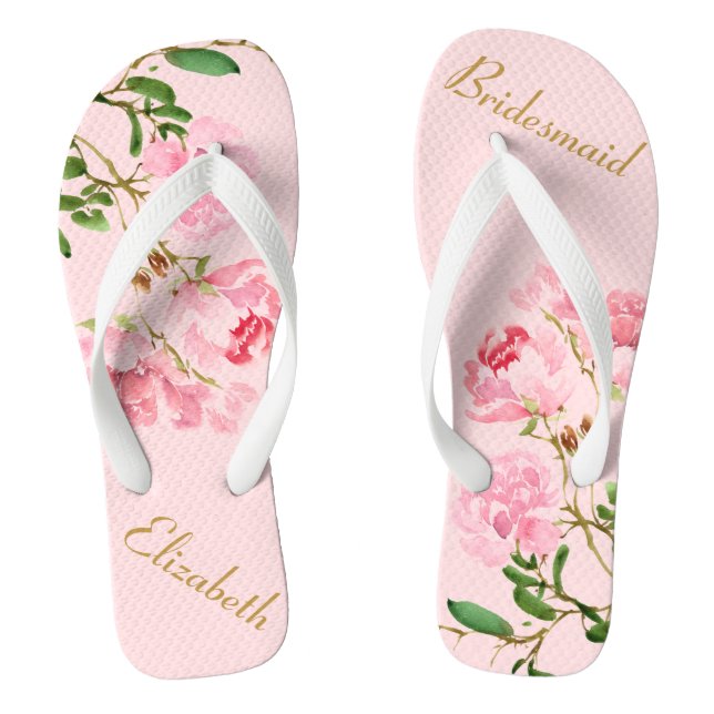 Pink Floral Bridesmaid Personalised Wedding Thongs (Footbed)