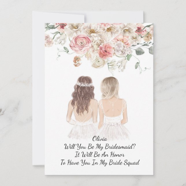 Pink floral bridesmaid proposal card (Front)