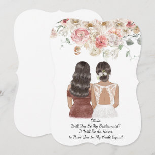 Pink floral bridesmaid proposal card