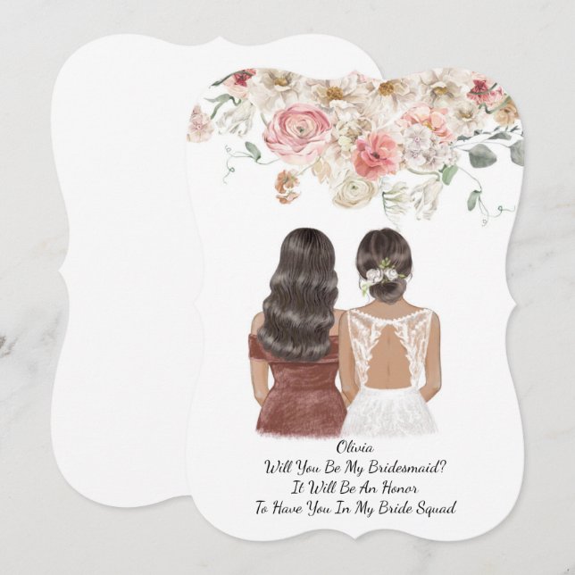 Pink floral bridesmaid proposal card (Front/Back)
