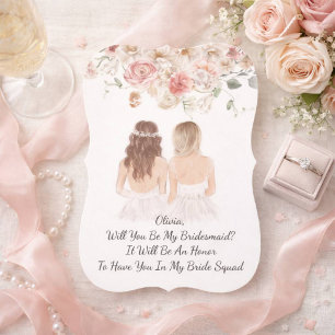Pink floral bridesmaid proposal card