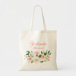 Pink Floral Bridesmaid Wedding Gift Tote Bag