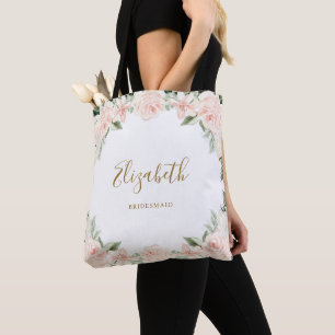 Pink Floral Bridesmaid Wedding Tote Bag