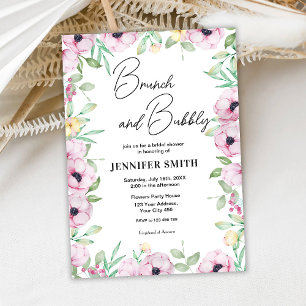 Pink Floral Brunch and Bubbly Bridal Shower Invitation