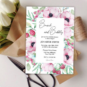 Pink Floral Brunch and Bubbly Bridal Shower Invitation