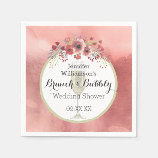 Pink Floral Brunch and Bubbly Wedding Shower Napkin