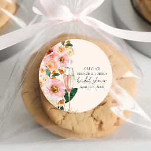Pink Floral Brunch & Bubbly Bridal Shower Classic Round Sticker