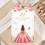 Pink Floral Brunette Hair Girl Happy Birthday Gift Tags<br><div class="desc">This elegant and glamourous happy birthday gift tag can be personalised with a name. The design features a beautiful princess with brunette hair and fair skin in a pink ball gown. The text combines handwritten script and modern sans serif fonts for a classy and sophisticated look. The floral arrangements, butterflies...</div>