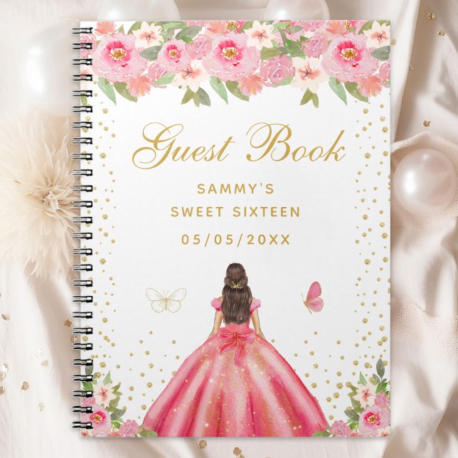 Pink Floral Brunette Hair Princess Sweet Sixteen Notebook (Creator Uploaded)