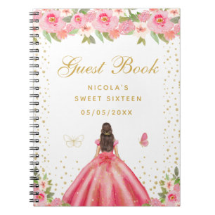 Pink Floral Brunette Hair Princess Sweet Sixteen Notebook