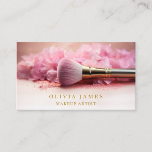 Pink Floral Brush Makeup Artist Beauty Salon Business Card