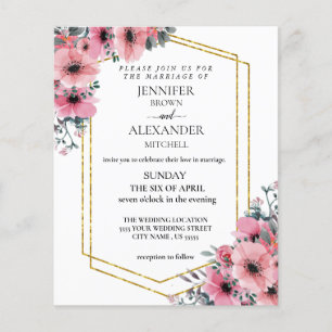 Pink Floral Budget Wedding chic "Invitation" Flyer