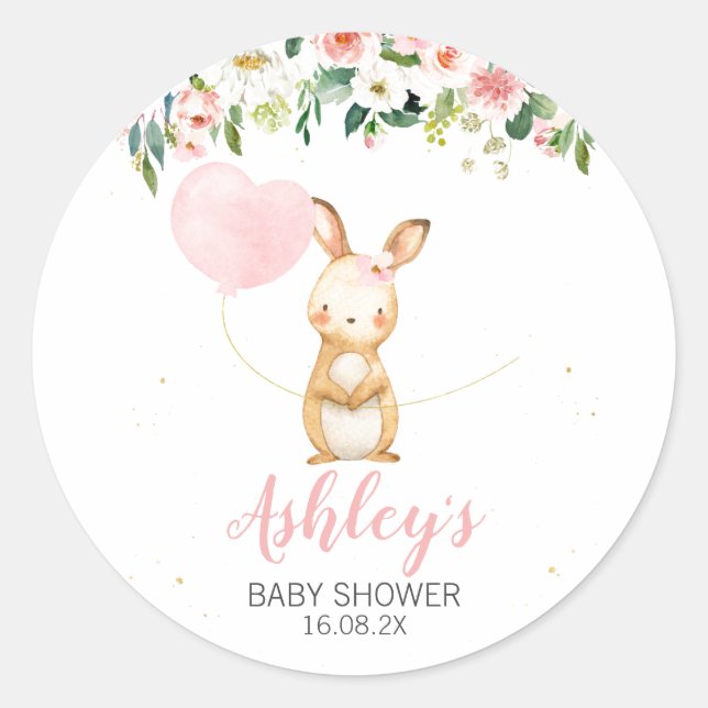 Pink Floral Bunny And Balloon Envelope Seal (Front)
