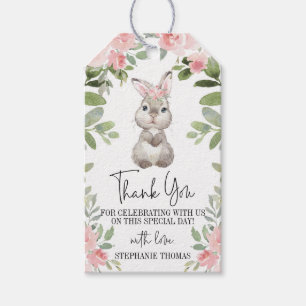 Pink Floral Bunny Baby Shower Gift Tag
