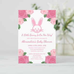 Pink Floral Bunny Baby Shower Invitation