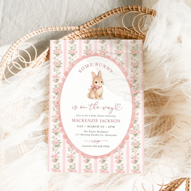Pink Floral Bunny Baby Shower Invitation (Creator Uploaded)