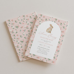Pink Floral Bunny Baby Shower Invitation