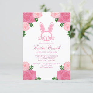 Pink Floral Bunny Easter Brunch Invitation