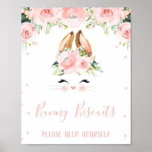 Pink Floral Bunny Face Birthday Party Sign