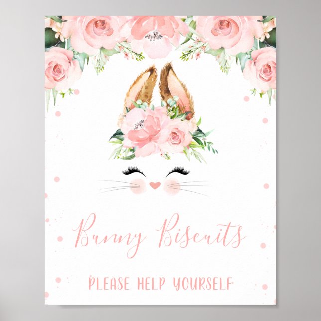 Pink Floral Bunny Face Birthday Party Sign (Front)