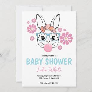 Pink Floral Bunny Girl Baby Shower personalised Invitation