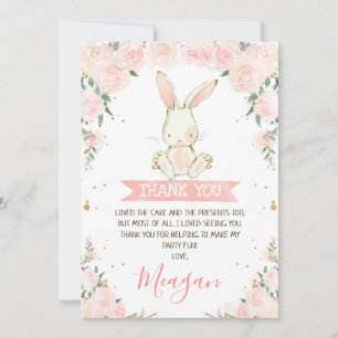 Pink Floral Bunny Girls Birthday Thank You Card