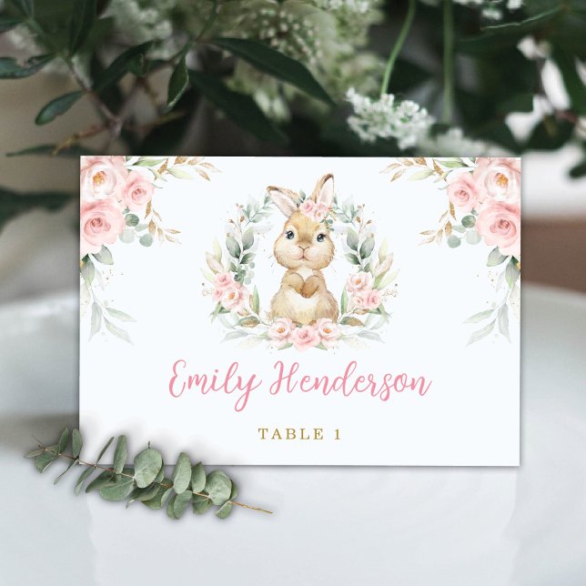 Pink Floral Bunny Rabbit Baby Girl Table Number (Creator Uploaded)