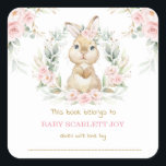 Pink Floral Bunny Rabbit Baby Shower Bookplate Square Sticker<br><div class="desc">This elegant design features a cute baby bunny adorned with gorgeous pink flowers and watercolor greenery wreath</div>