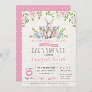 Pink Floral Bunny Rabbit Baby Shower Easter Flower Invitation