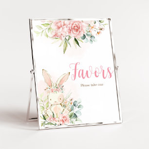 Pink Floral Bunny Rabbit Baby Shower Favours Poster