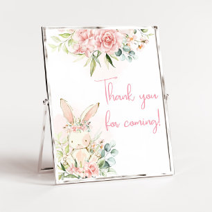 Pink Floral Bunny Rabbit Baby Shower Welcome Poster