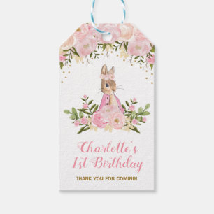 Pink Floral Bunny Rabbit Birthday Favor Gift Tag