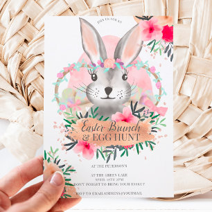 Pink floral bunny rose gold easter egg hunt invitation