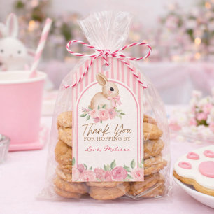 Pink Floral Bunny Thank You For Hopping By Gift Tags