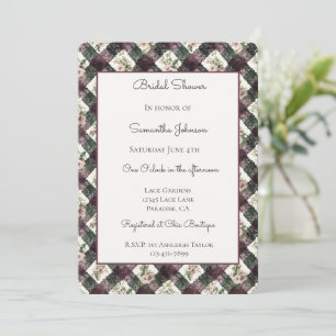 Pink Floral Burgundy Black Lace Bridal Shower Invitation