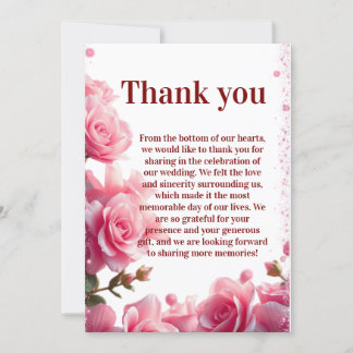 Pink Floral Burgundy Thank You Cards