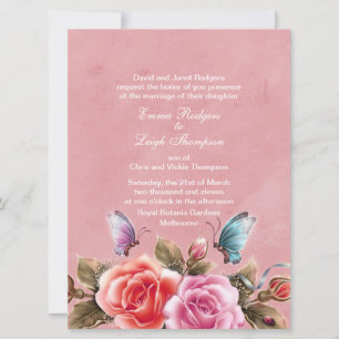Pink Floral Burst Wedding Invitation
