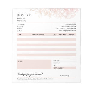 Pink Floral Business Invoice Sales Template Notepad