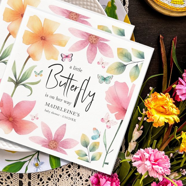 Pink Floral Butterflies Baby Shower Napkin (Creator Uploaded)