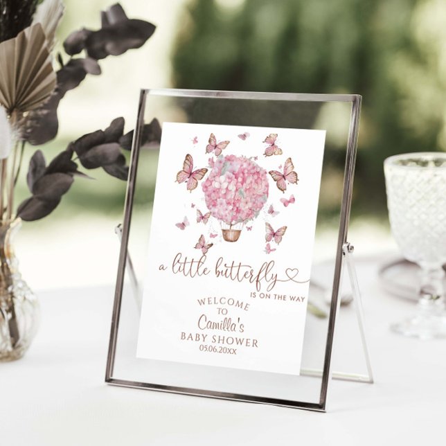Pink Floral Butterflies Girl Baby Shower Poster (Creator Uploaded)