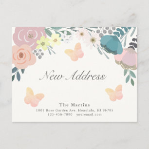 Pink Floral Butterflies Moving Announcement Postcard