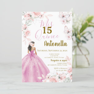Pink Floral Butterflies Quinceañera Invitation