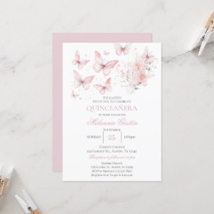 Pink Floral Butterflies Quinceañera Invitation